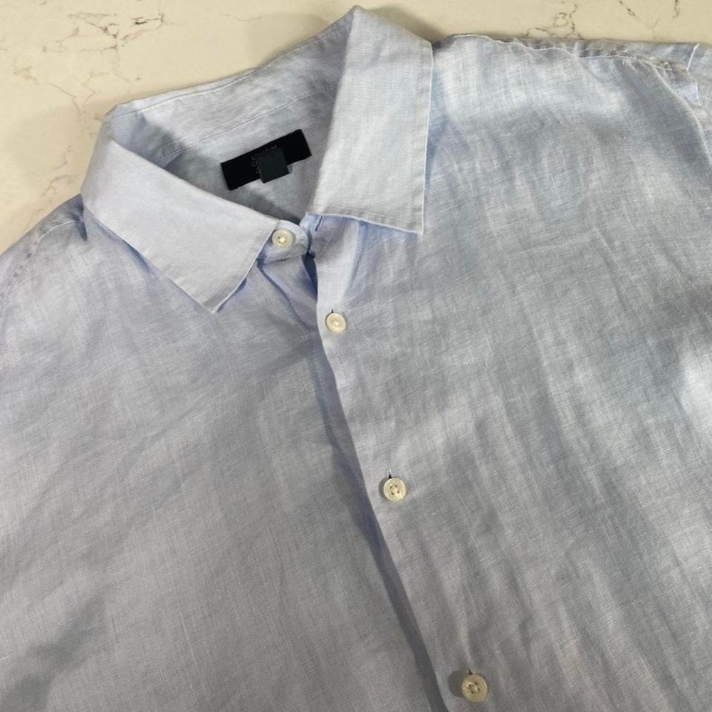Club Room Luxury‎ 100% Linen Button Front Shirt Men's XXL Light Blue Long Sleeve